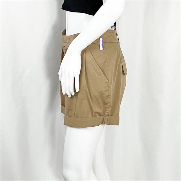 Frame Tan Khaki Front Pleats Rolled Hems Shorts Sz6 Pockets Zip Fly Button NWT - Picture 8 of 14
